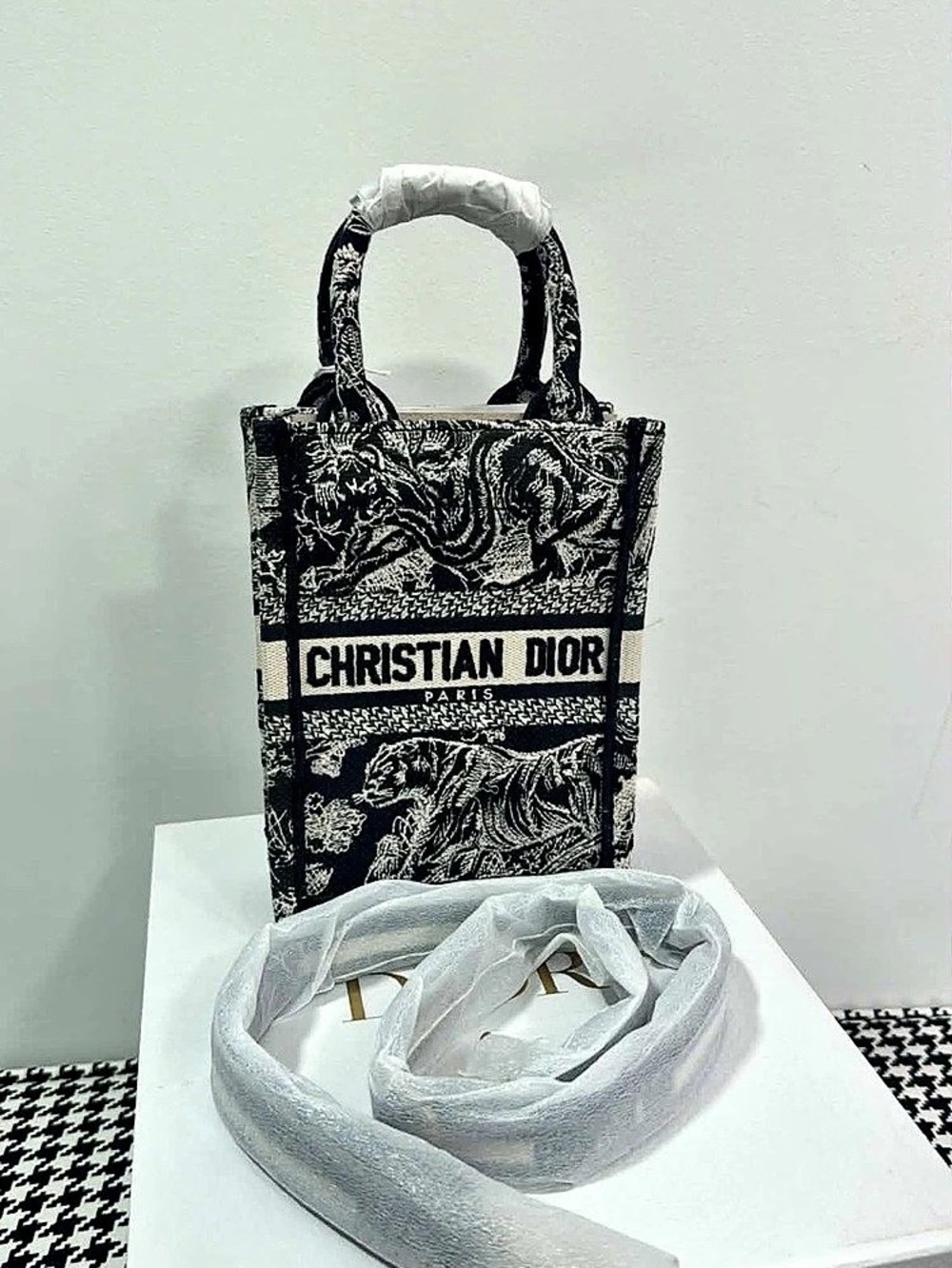 Christian Dior Mini Vertical Book Tote toile de jouy print